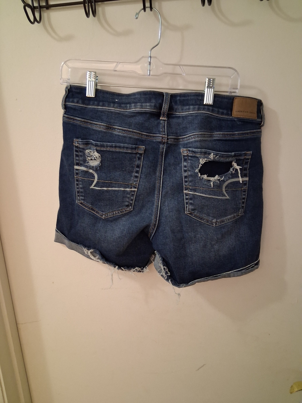 American Eagle Outfitters Midi Women's Distressed Denim Shorts - Dark Blue - Picture 4 of 8